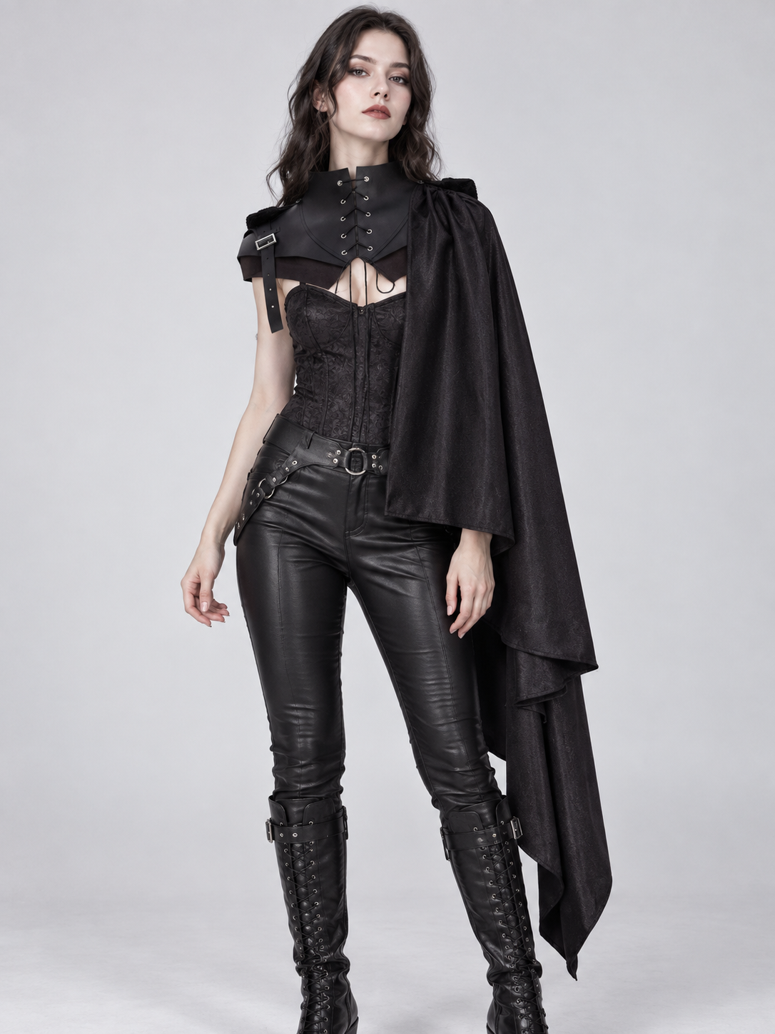 Medieval Black Cape with High Collar