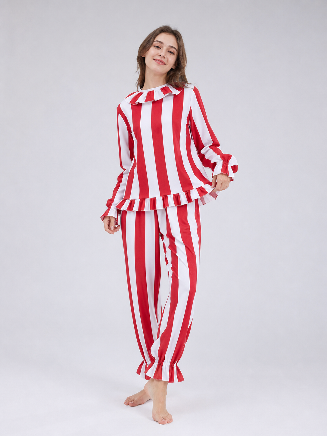 Red and White Striped Clown Costume for Cosplay