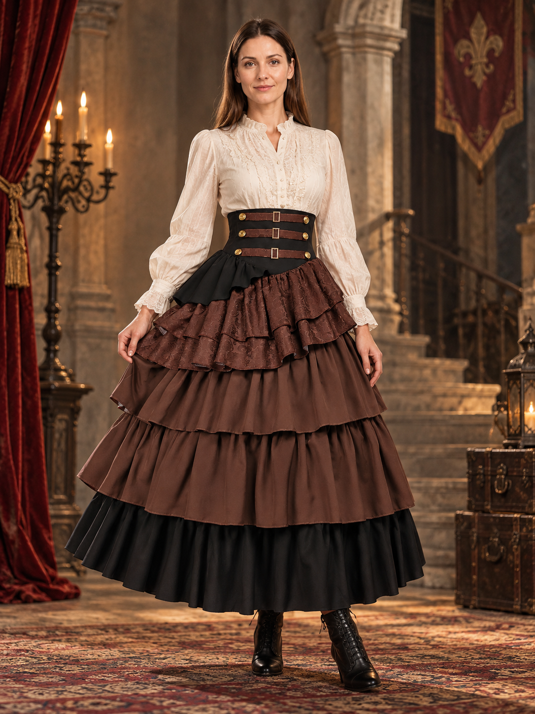 High-Waisted Tiered Skirt with Jacquard Pattern product detail