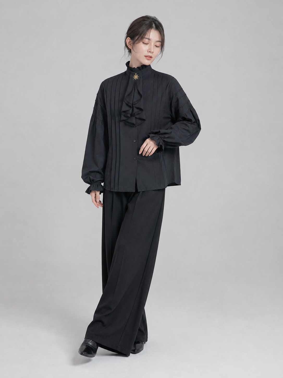Black cosplay shirt with a high collar