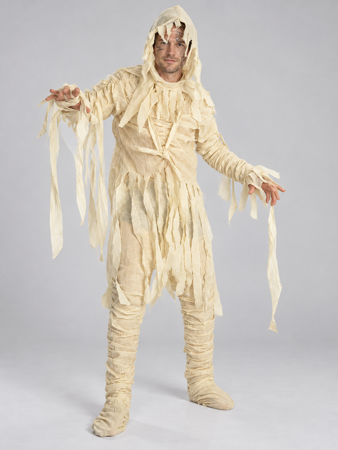 Adult Mummy Costume with Hood, Light Beige