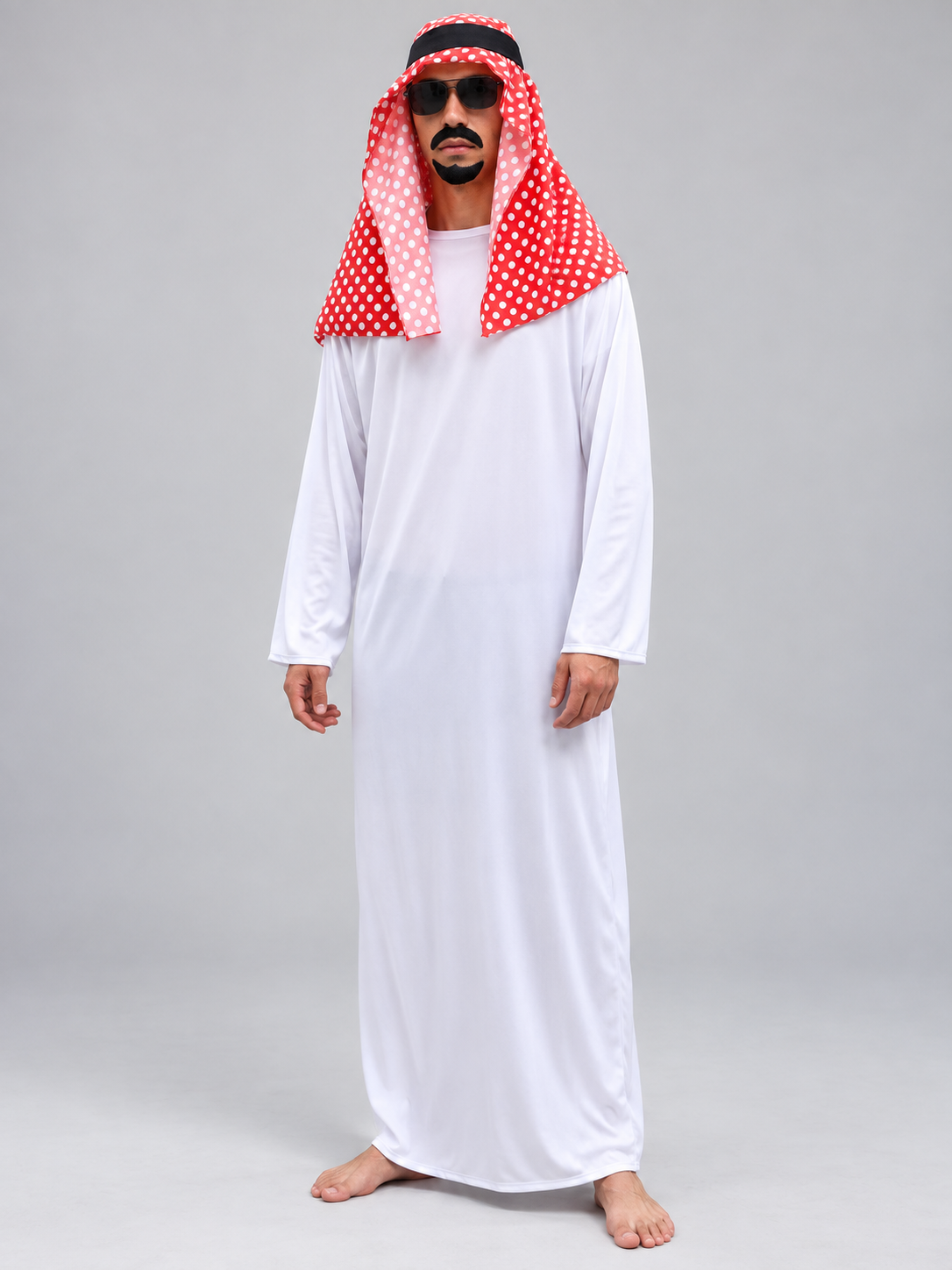 Arab Sheikh Costume with White Robe and Red Headscarf