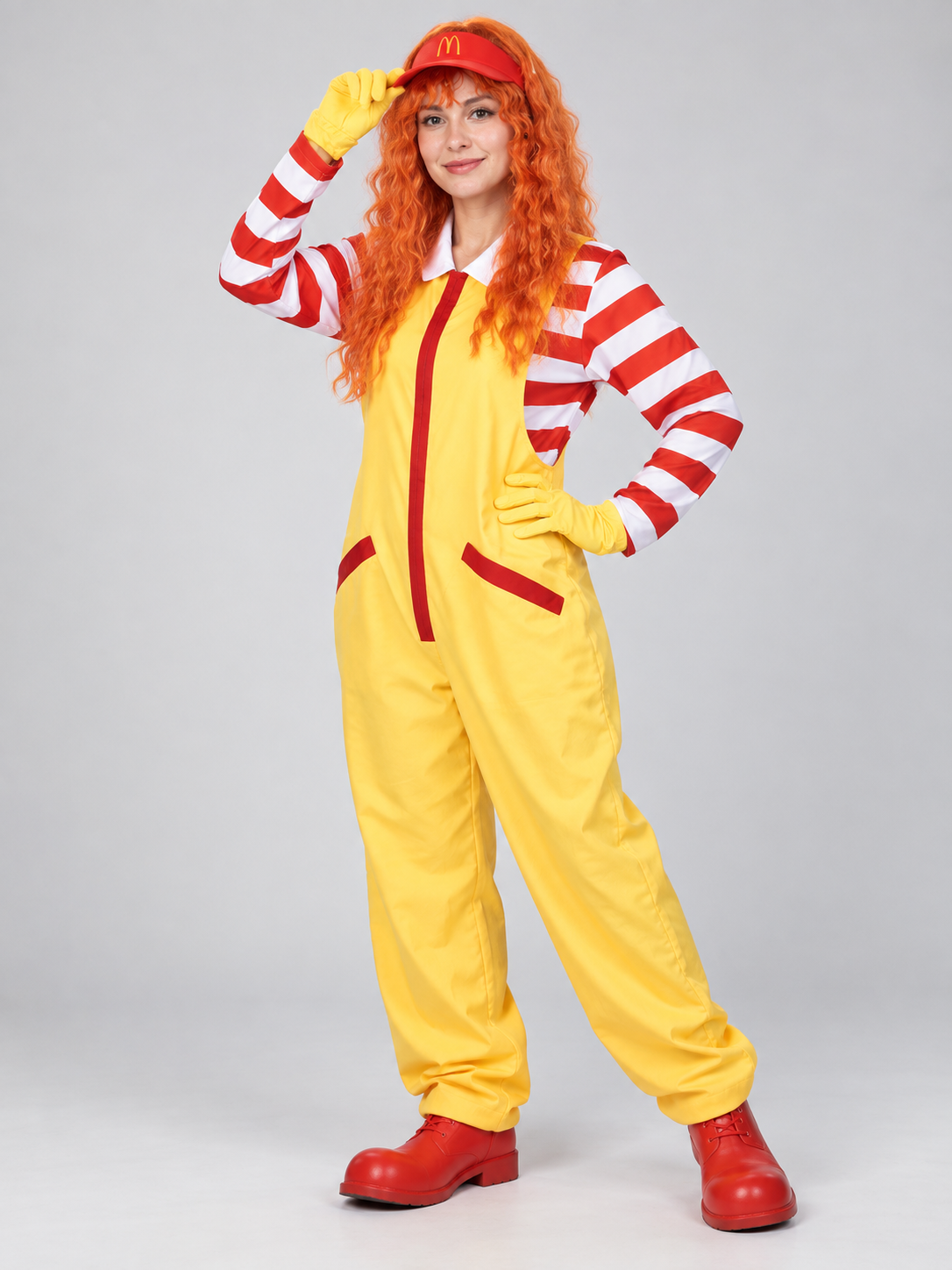 Yellow Clown Costume with Wig, Gloves, and Cap