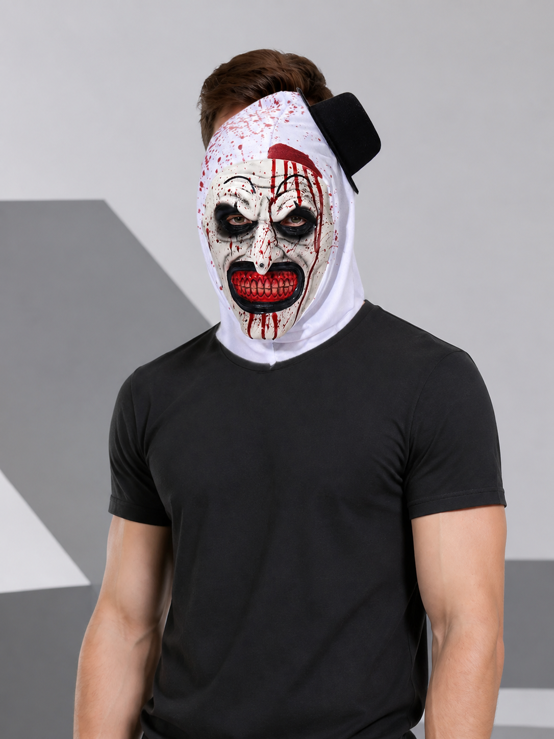 White Carnival Mask with Red and Black Details for Halloween Costume Masks detail