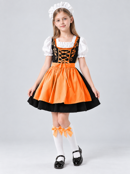 Bavarian-Style Children's Costume with Orange Apron