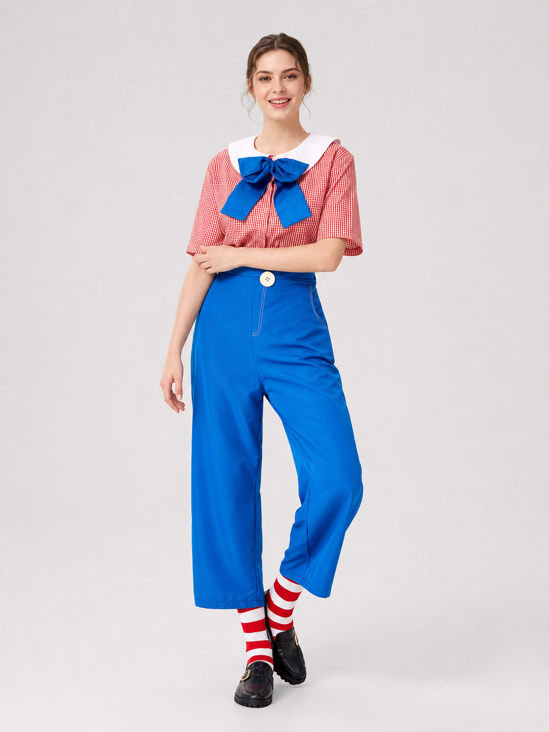 Circus-Style Clown Costume with Bow and Pants