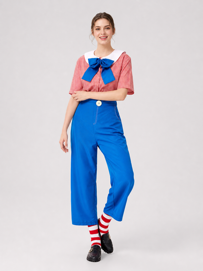 Circus-Style Clown Costume with Bow and Pants