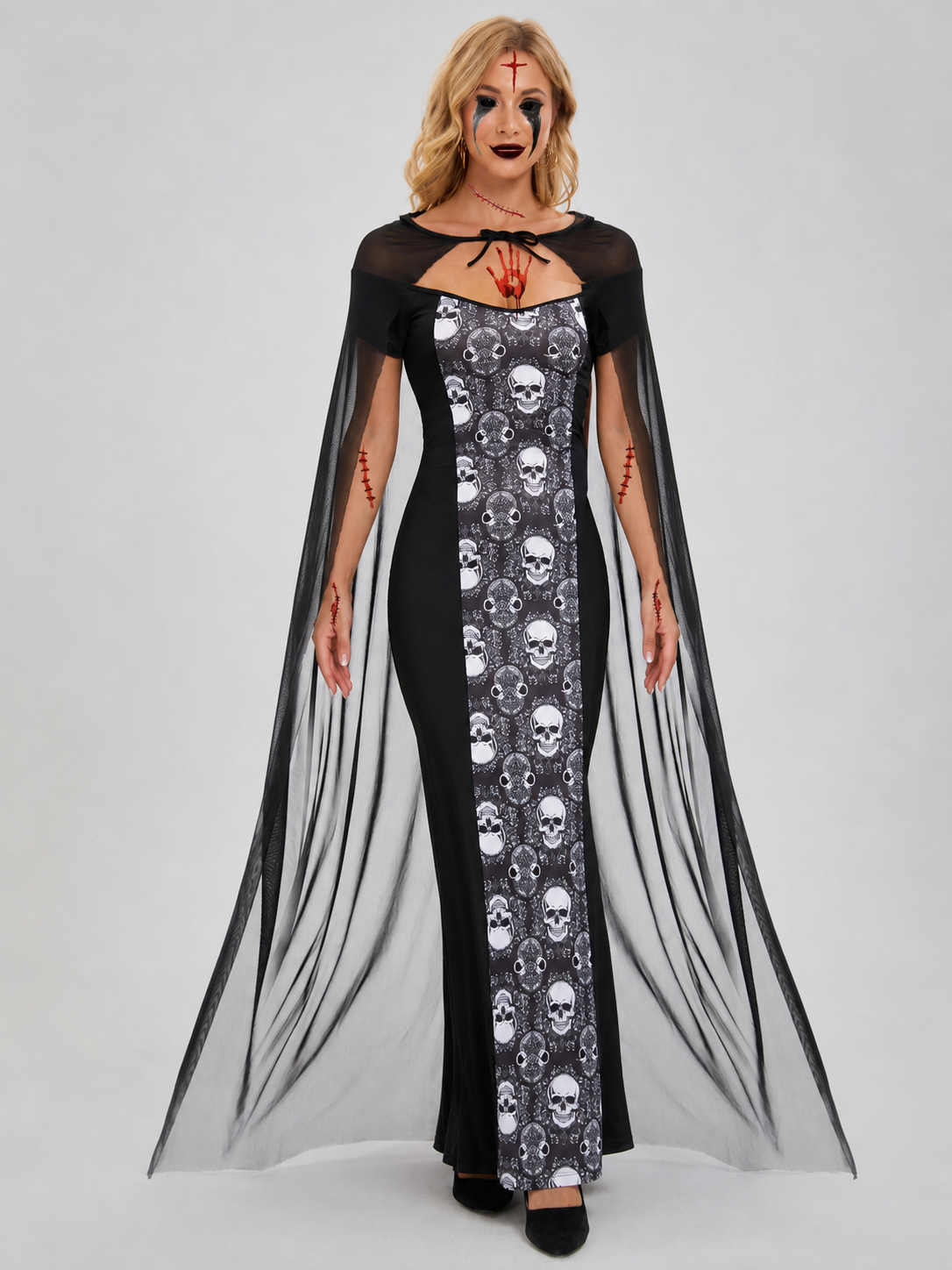 Gothic costume dress with cape for cosplay