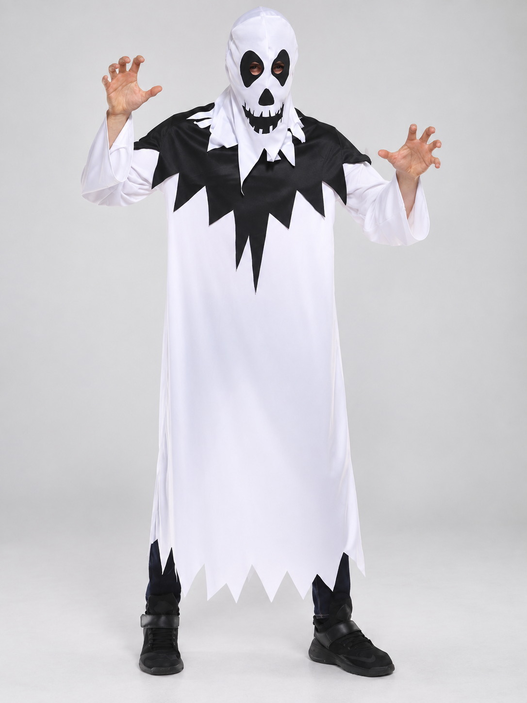 White Carnival Costume with Skull and Black Trim Costumes detail