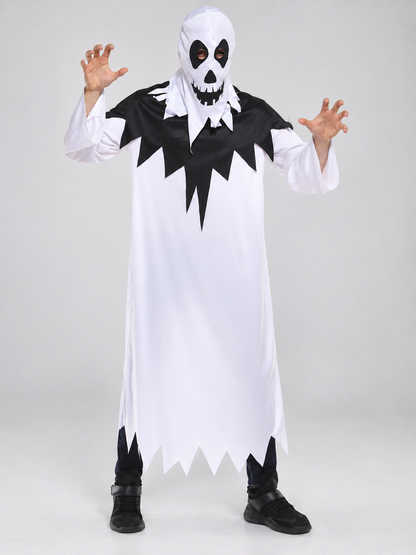 White Carnival Costume with Skull and Black Trim Costumes detail