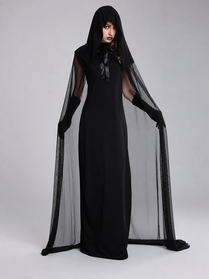 Black Long Hooded Cloak for Carnival