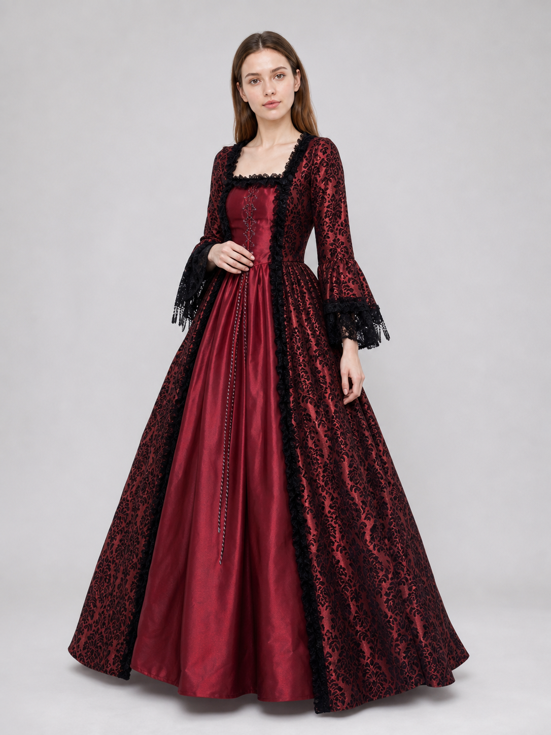 Renaissance Dress with Lace Sleeves and Cords