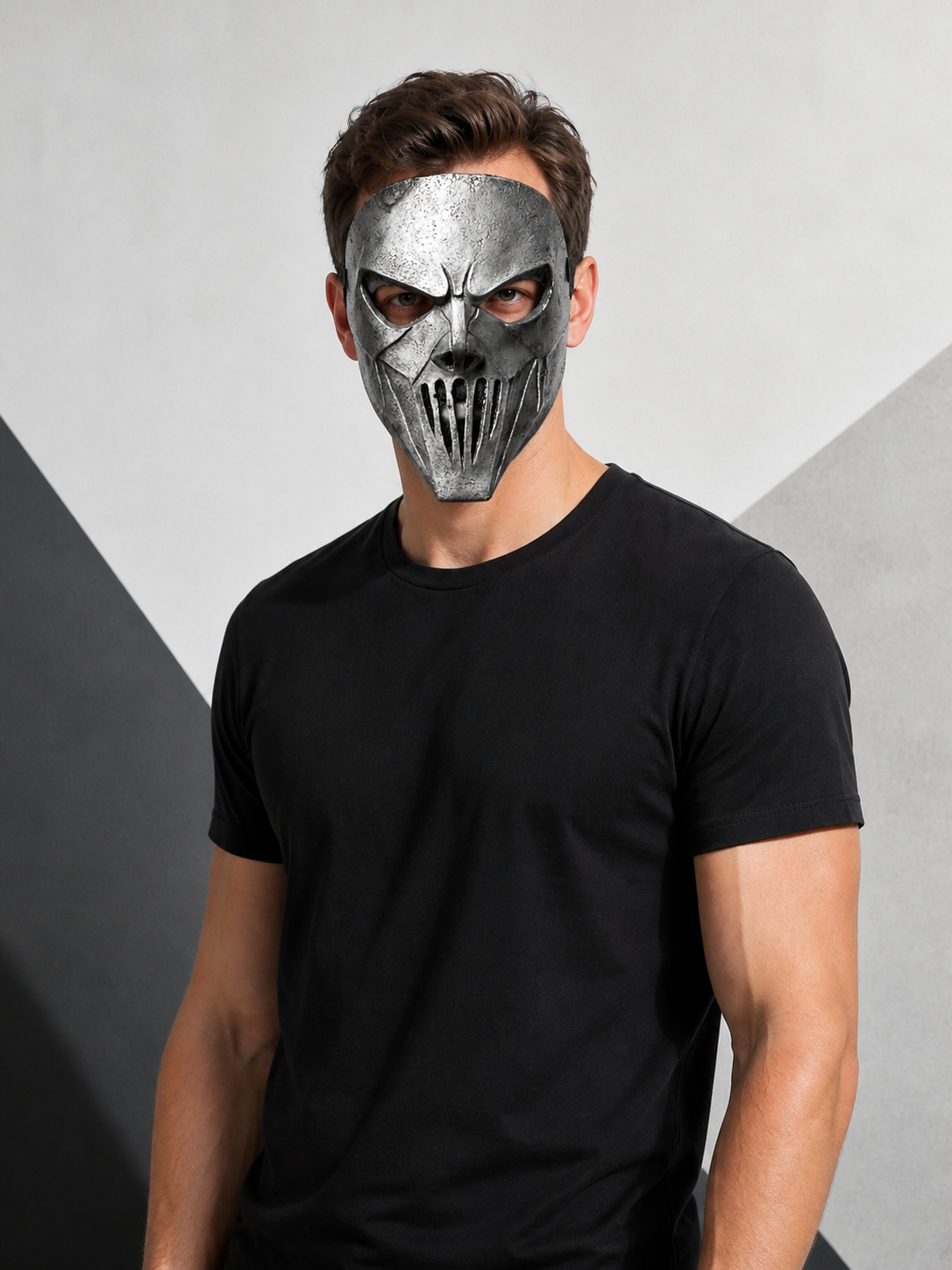 Gray and Black Skull Carnival Mask for Halloween Costume Masks detail