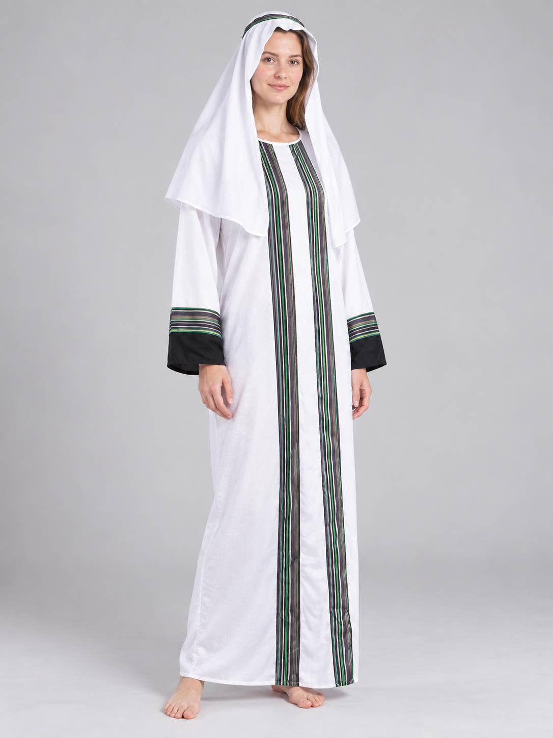 White Striped Arab Warrior Costume with Headscarf