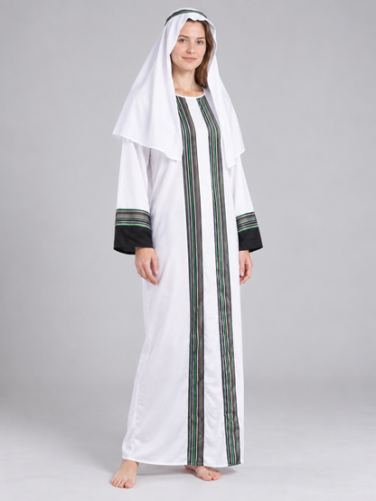 White Striped Arab Warrior Costume with Headscarf