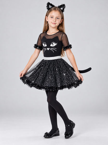 Kids' Black Cat Costume with Ears and Tail