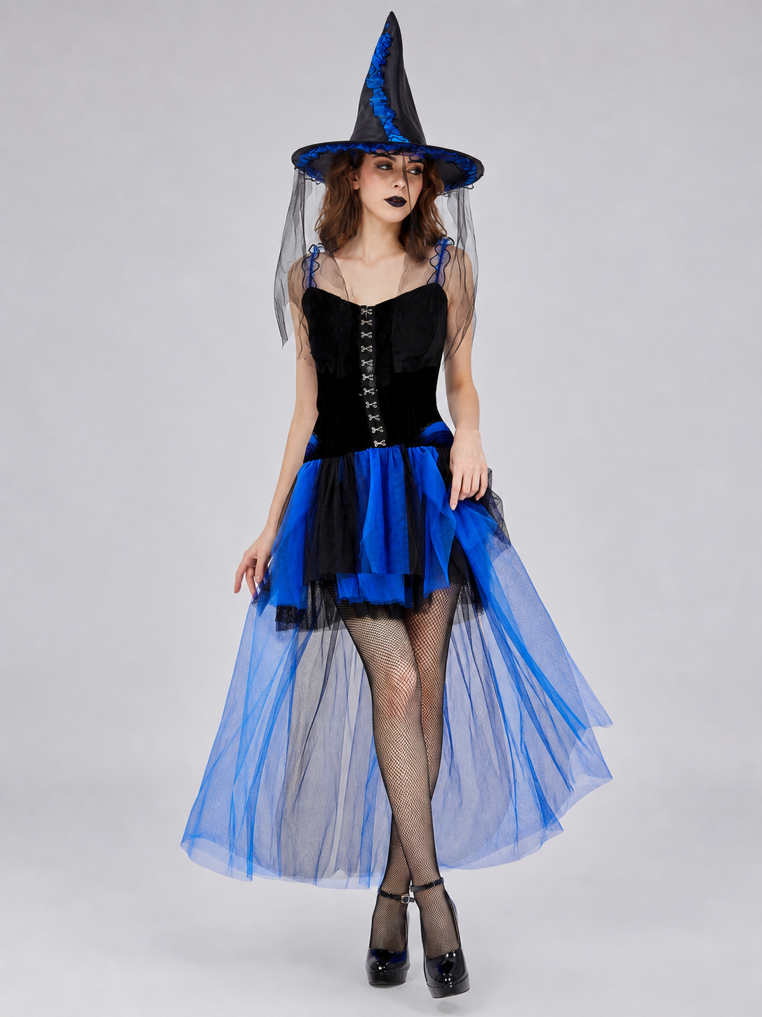 Halloween witch costume with hat and veil