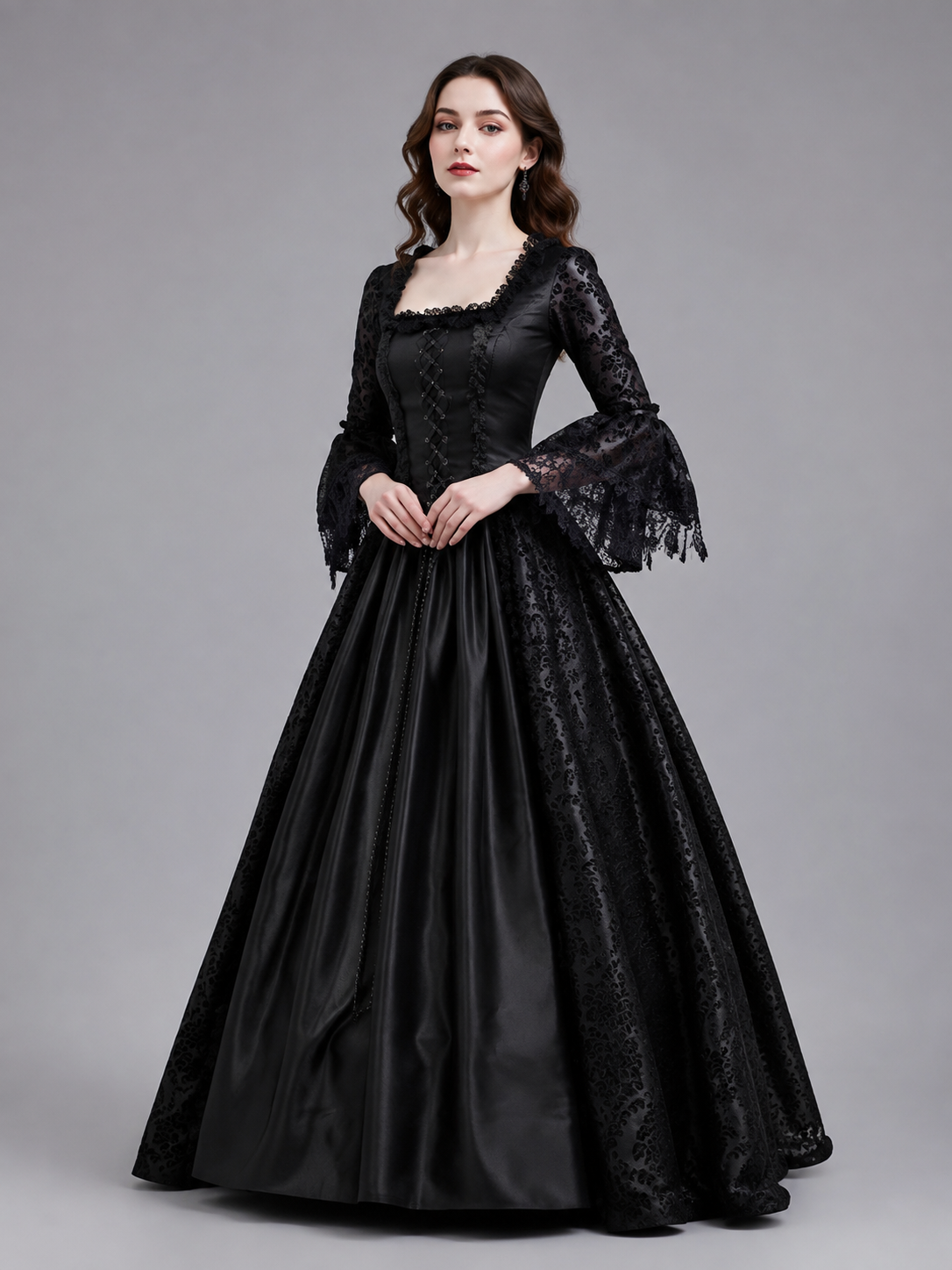 Floor-Length Medieval Dress with Lace and Lacing Costume Dresses detail