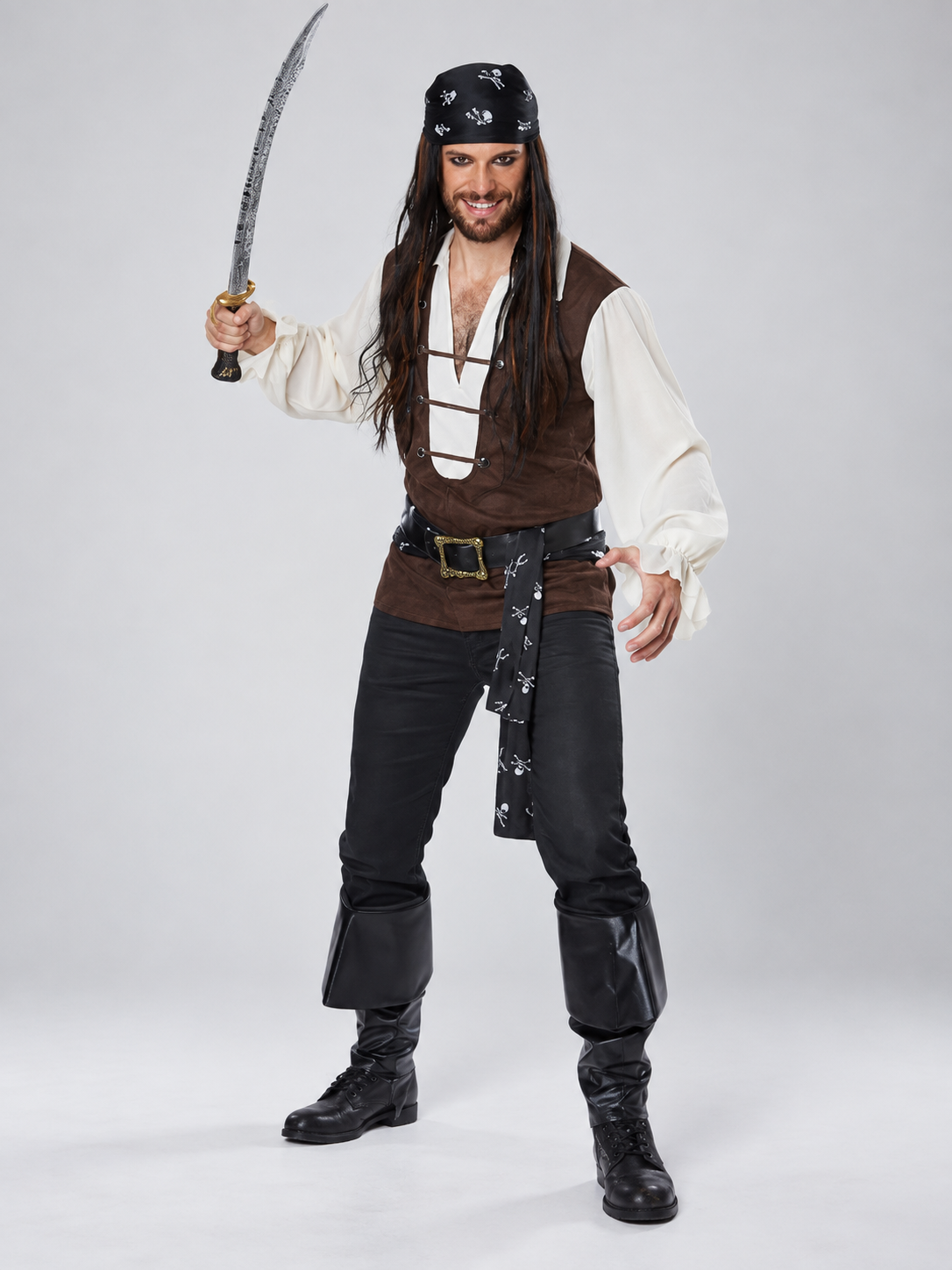 Pirate Costume for Adults, Carnival Costume with Belt and Vest