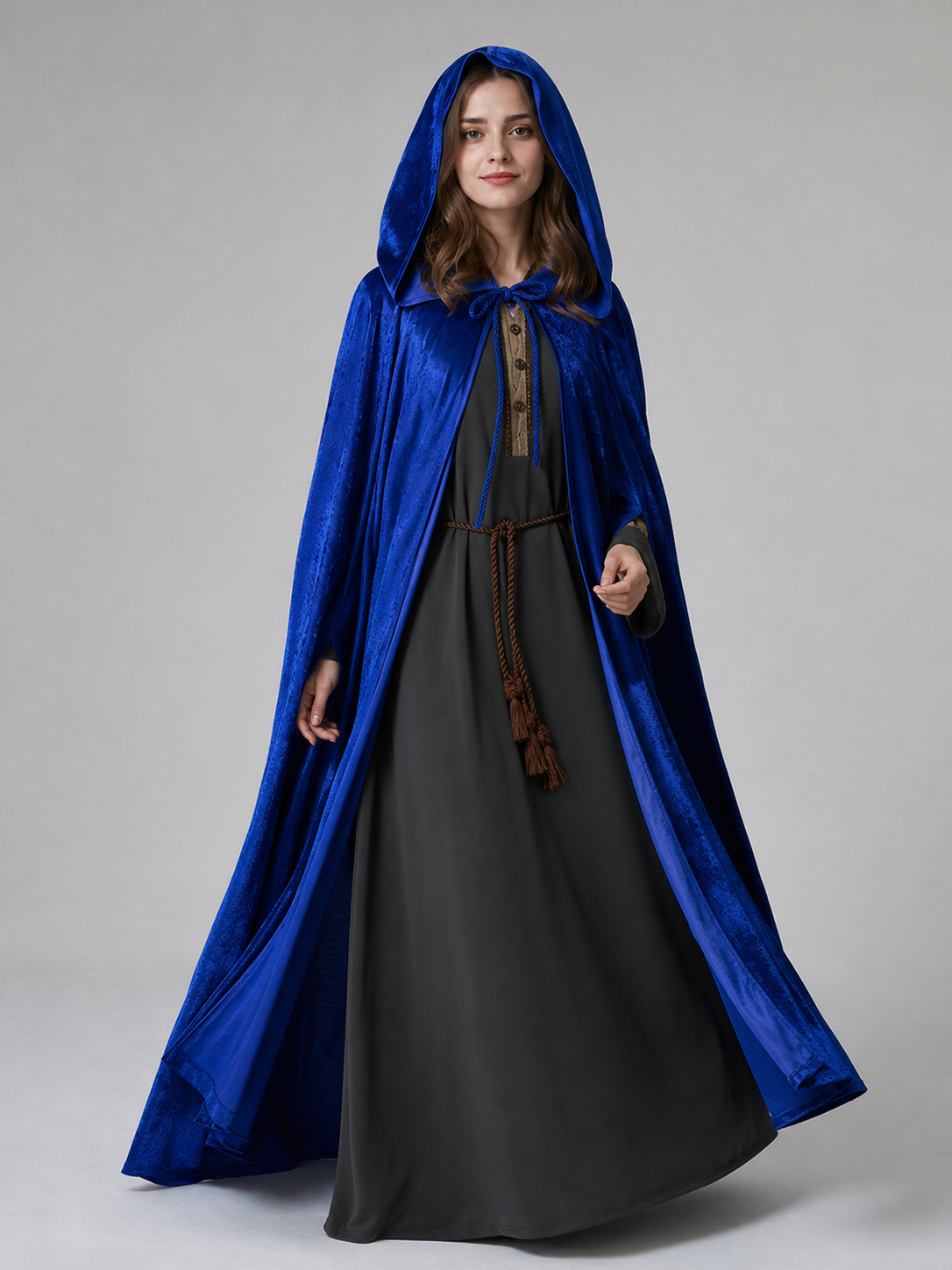 Velvet Hooded Cape, Royal Blue Costume Capes detail