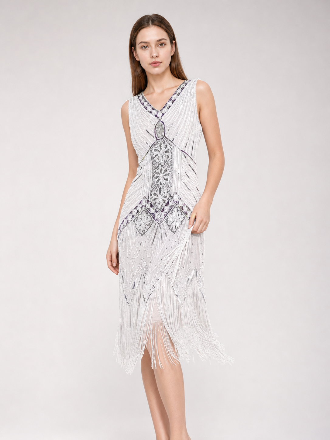 1920s-Style Fringe Dress with Sequins