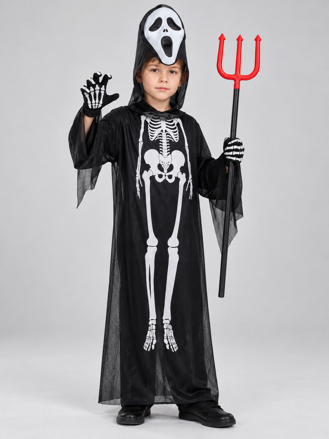 Skeleton Costume with Mask and Trident Costume Masks detail