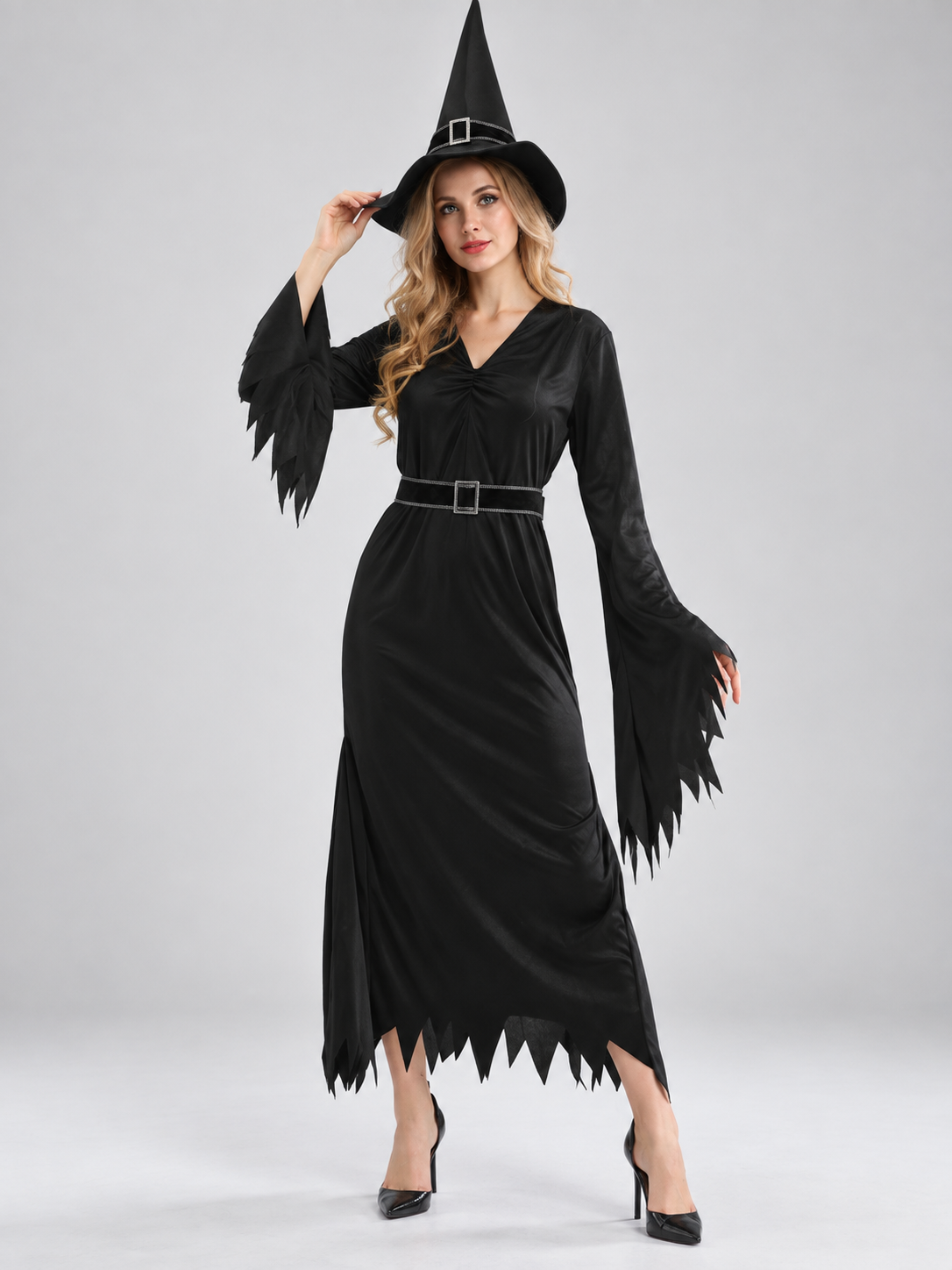 Witch Costume: Black Dress, Hat, Belt