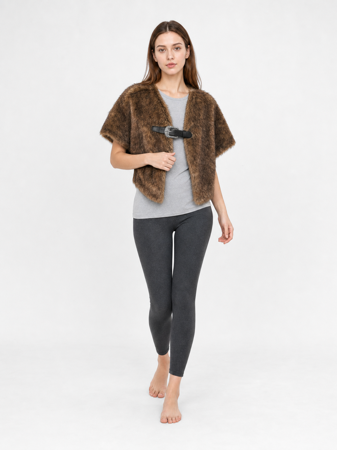Fluffy shoulder cape, tricolor pile
