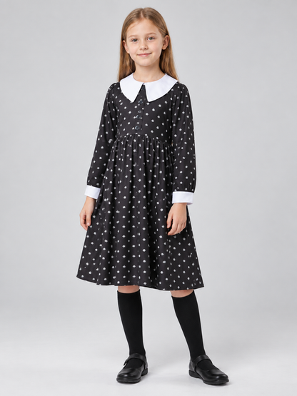 Black Carnival Dress with White Polka Dots and Collar