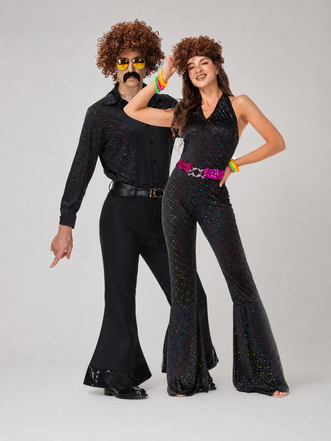 Sequin Disco Jumpsuit with Flares and Decorative Details