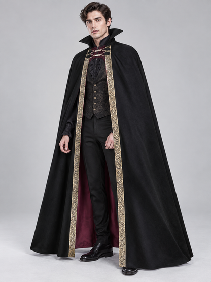 Long Black Cosplay Cloak with Burgundy Lining