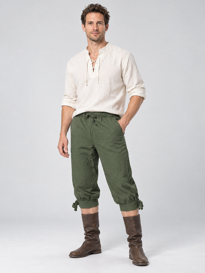 Olive Loose 7/8 Capri Pants with Drawstring and Pockets