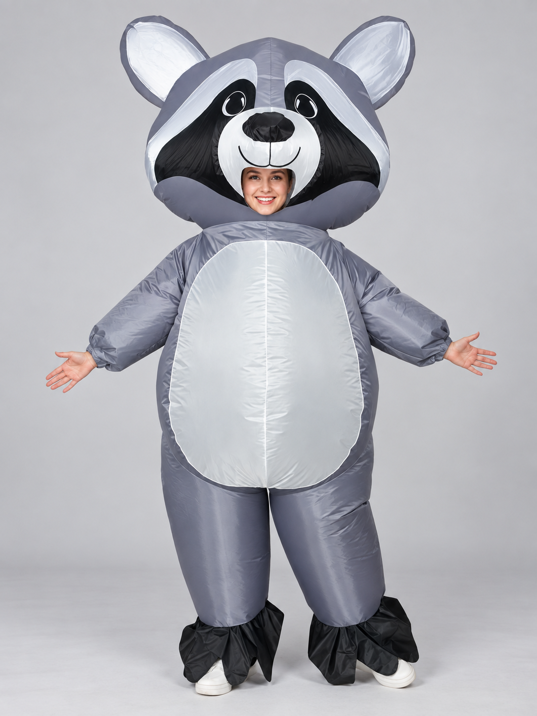 Inflatable Raccoon Costume Cartoon with Oversized Head Gray