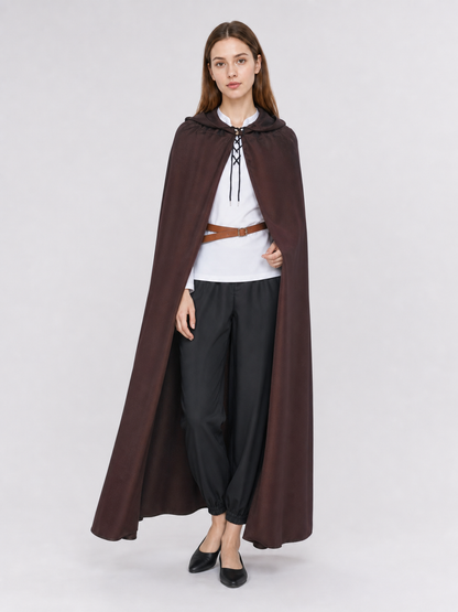 Halloween Medieval Knight Pirate Cosplay Hooded Cloak, Long Loose Cape With Pointed Hood And Front Cross Lacing