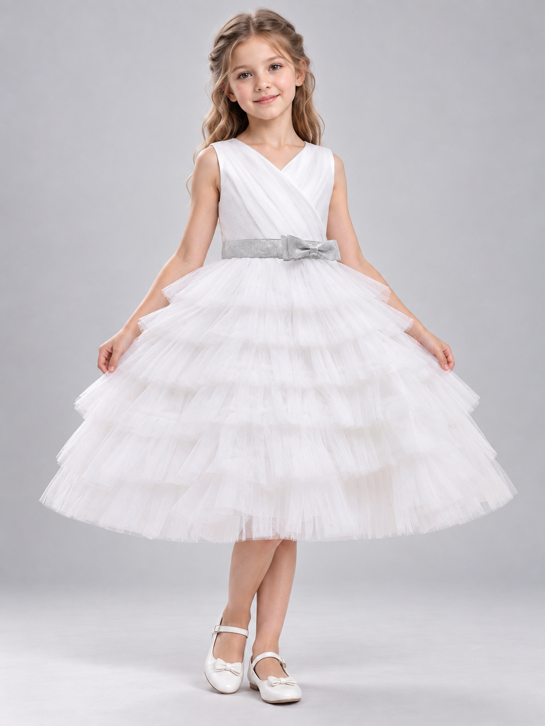 Children's Dress with a Tiered Skirt and V-Shaped Bodice Costume Dresses detail