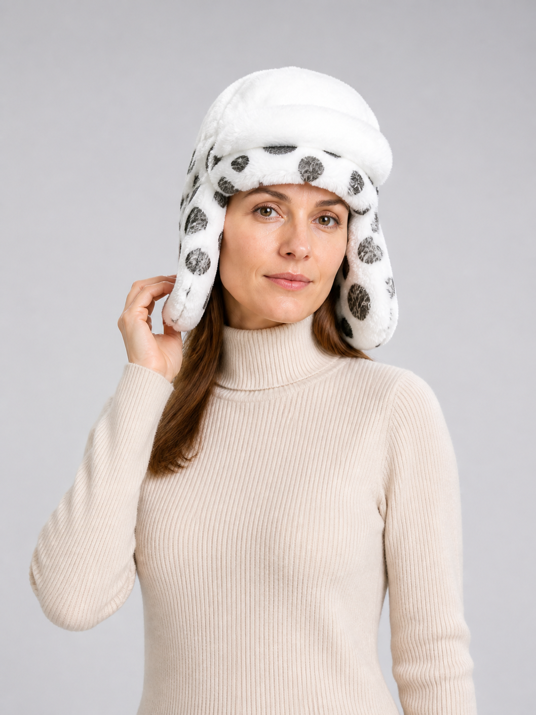 White Carnival Hat with Gray-Black Spots Costume Headwear detail