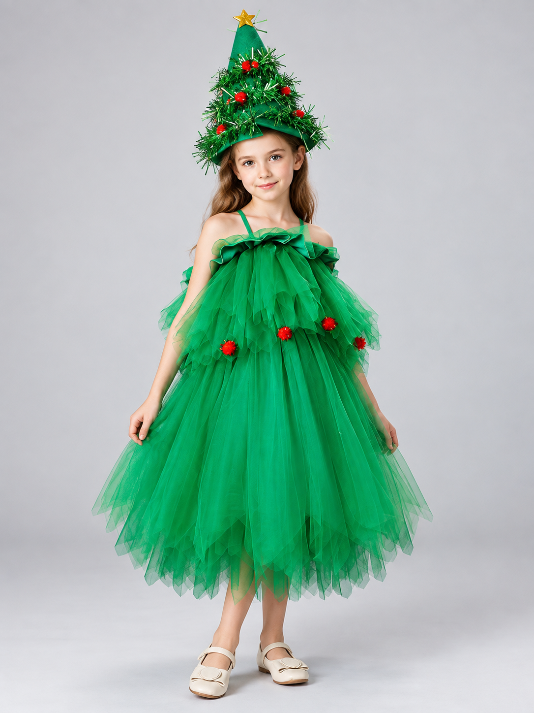 Children's Carnival Costume with Christmas Tree Hat Costume Headwear detail