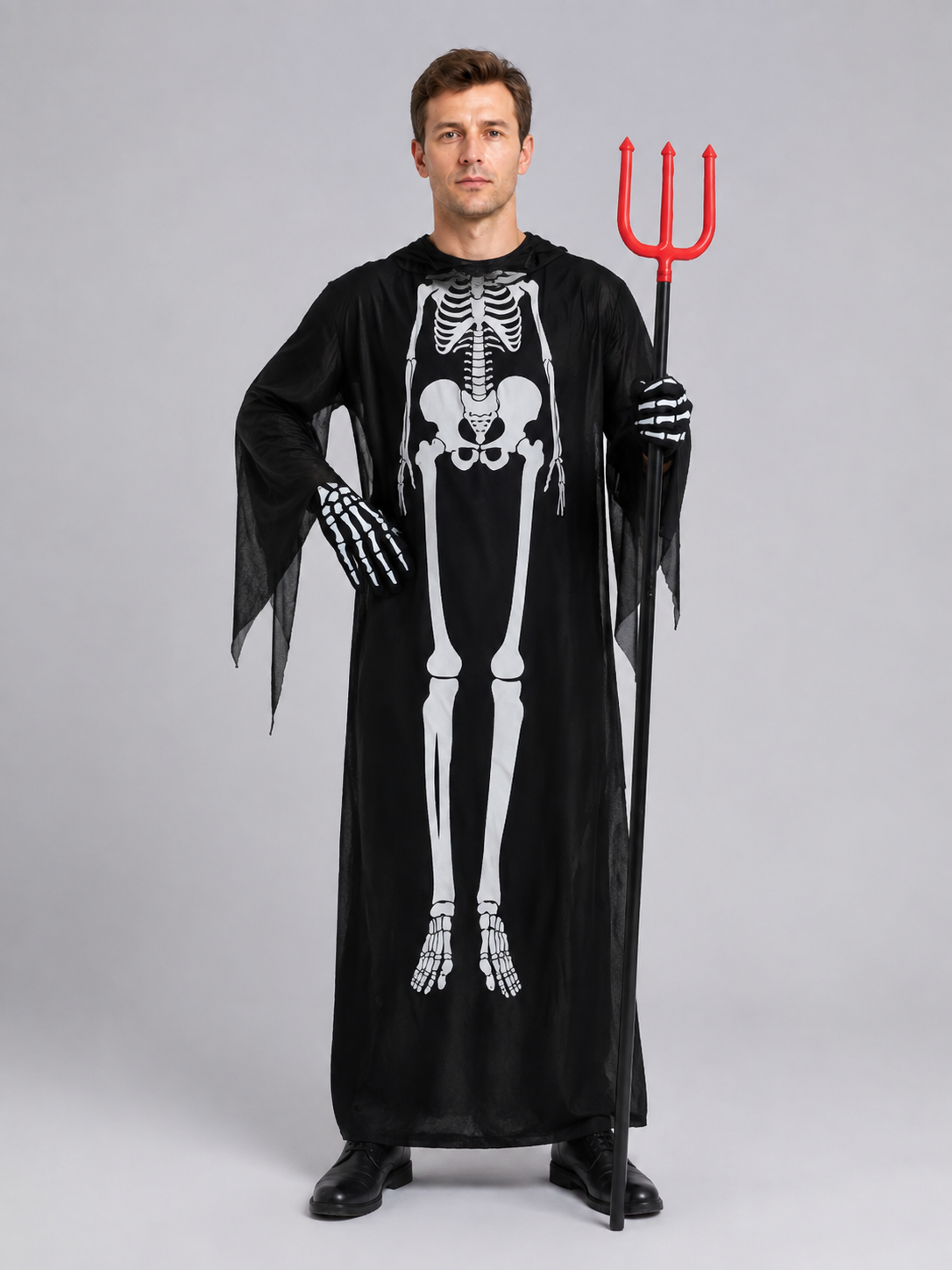 Skeleton robe costume with mask and trident Costume Masks detail