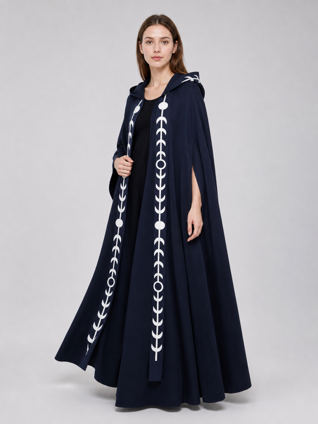 Navy Blue Hooded Cape with White Pattern