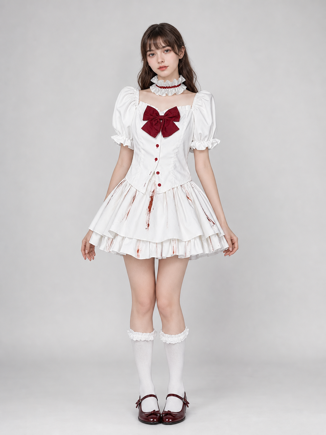 Gothic Cosplay Dress with Bow and Ruffles
