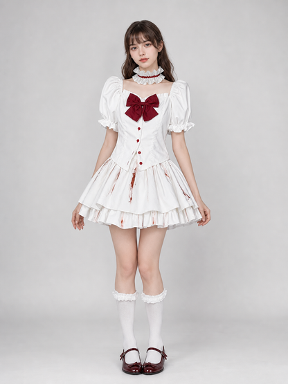 Gothic Cosplay Dress with Bow and Ruffles