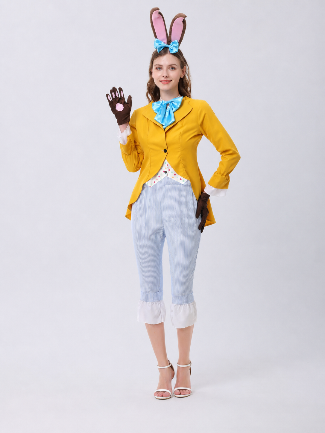 Rabbit Costume for Cosplay with Ears and Blue Bow Tie