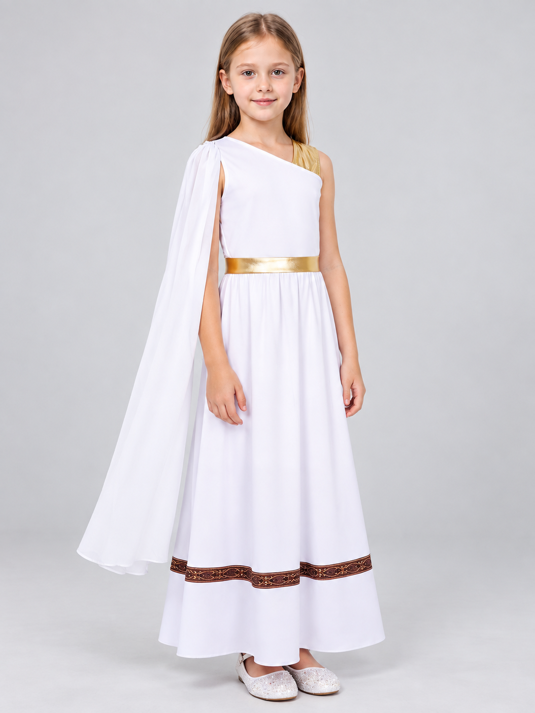 White Ancient Greek Style Carnival Dress with Cape