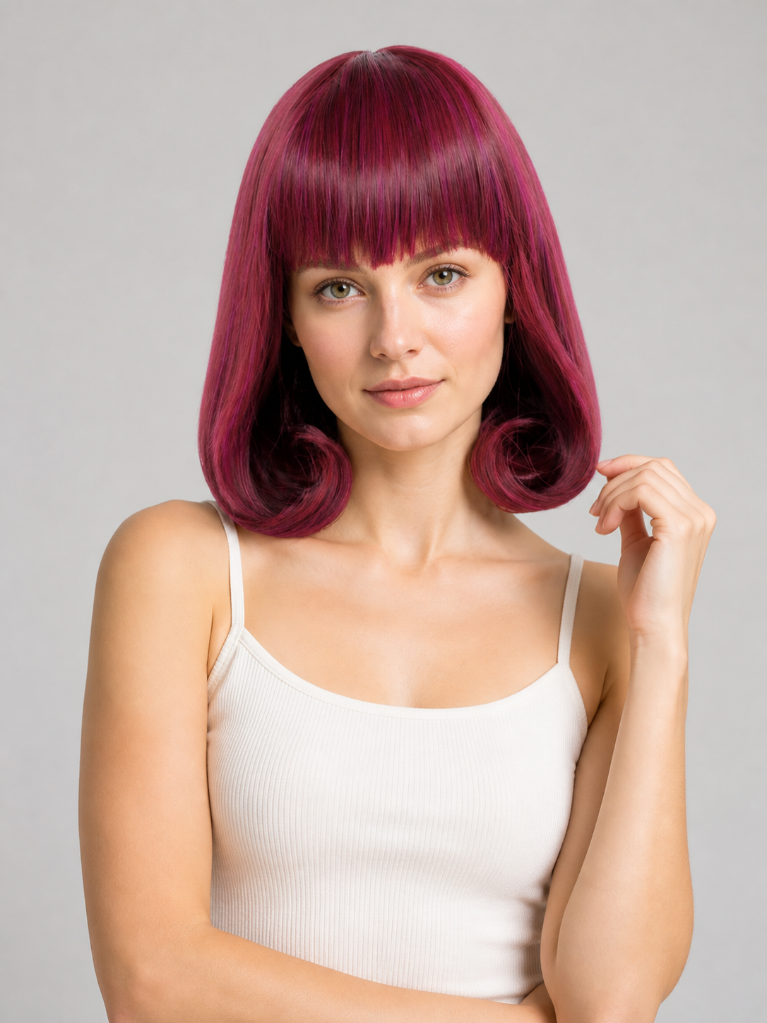 Medium-Length Burgundy Costume Wig with Bangs Costume Wigs detail