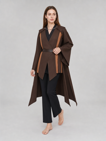 Medieval Character Cosplay Costume Set, 4-Piece Brown Cape, Black Inner Garment, Belt And Pants, Role Play Stage Outfit