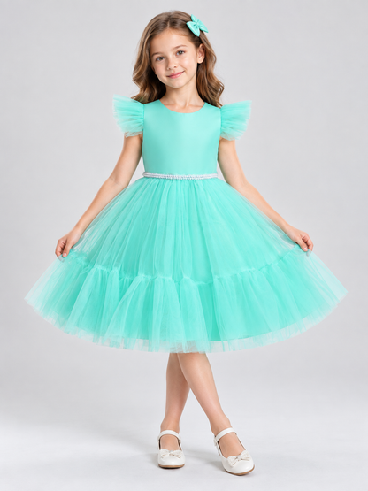Girls' Holiday Dress with Full Skirt and Bow