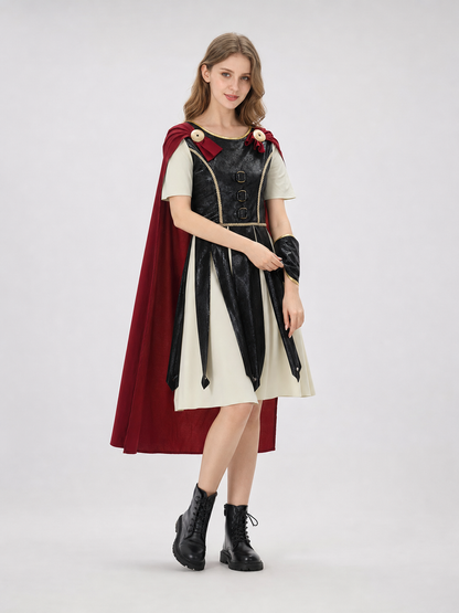 Retro-Style Dress with Red Cape