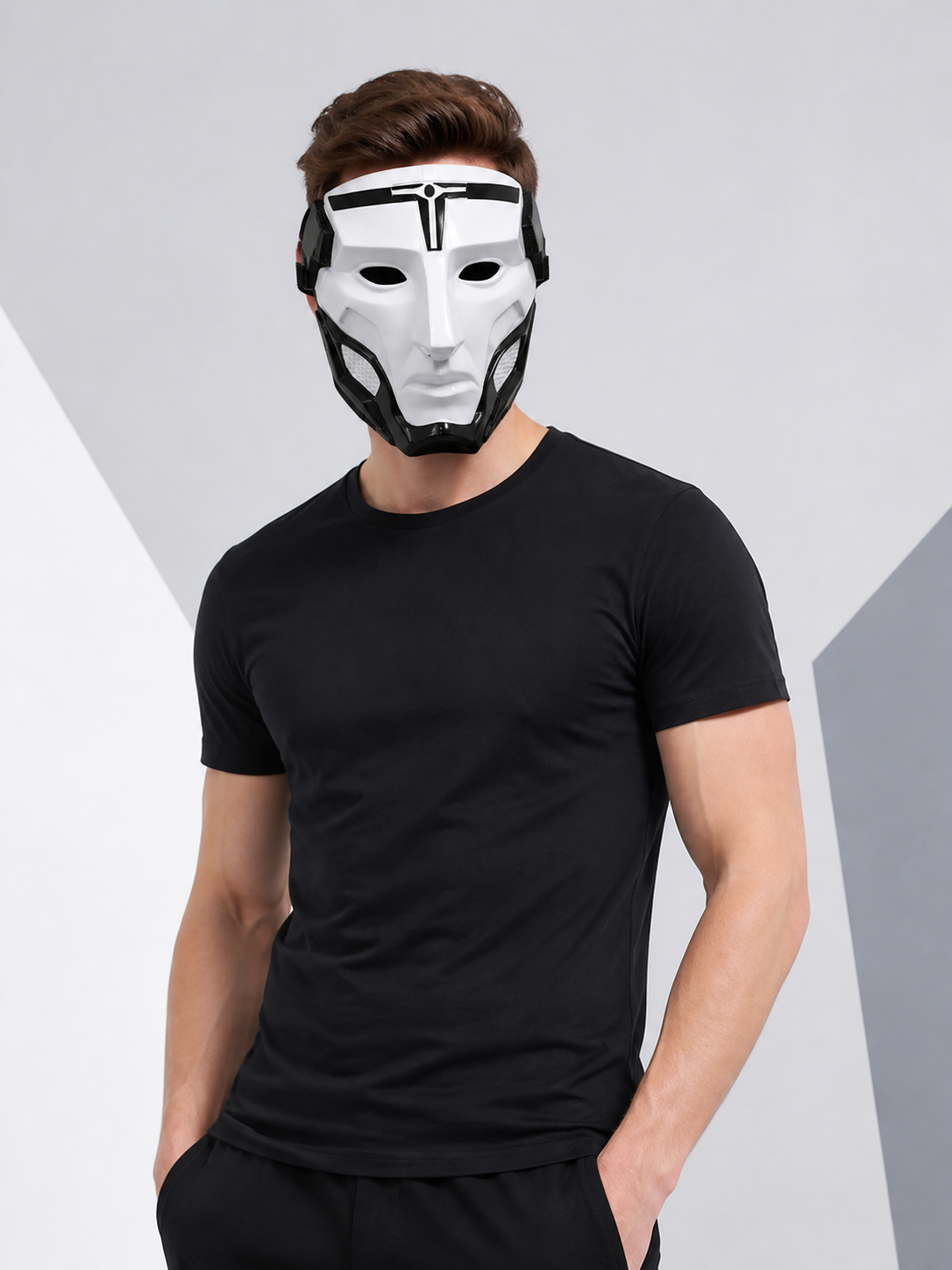 Geometric White and Black Cosplay Mask