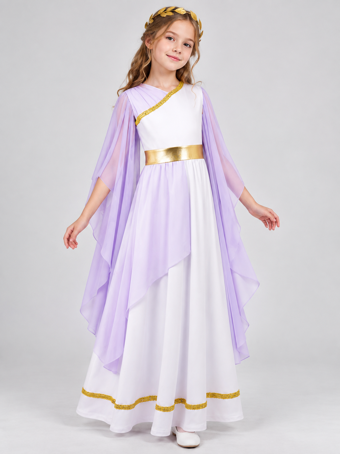 Greek-Style Dress with Draping and Gold Trim