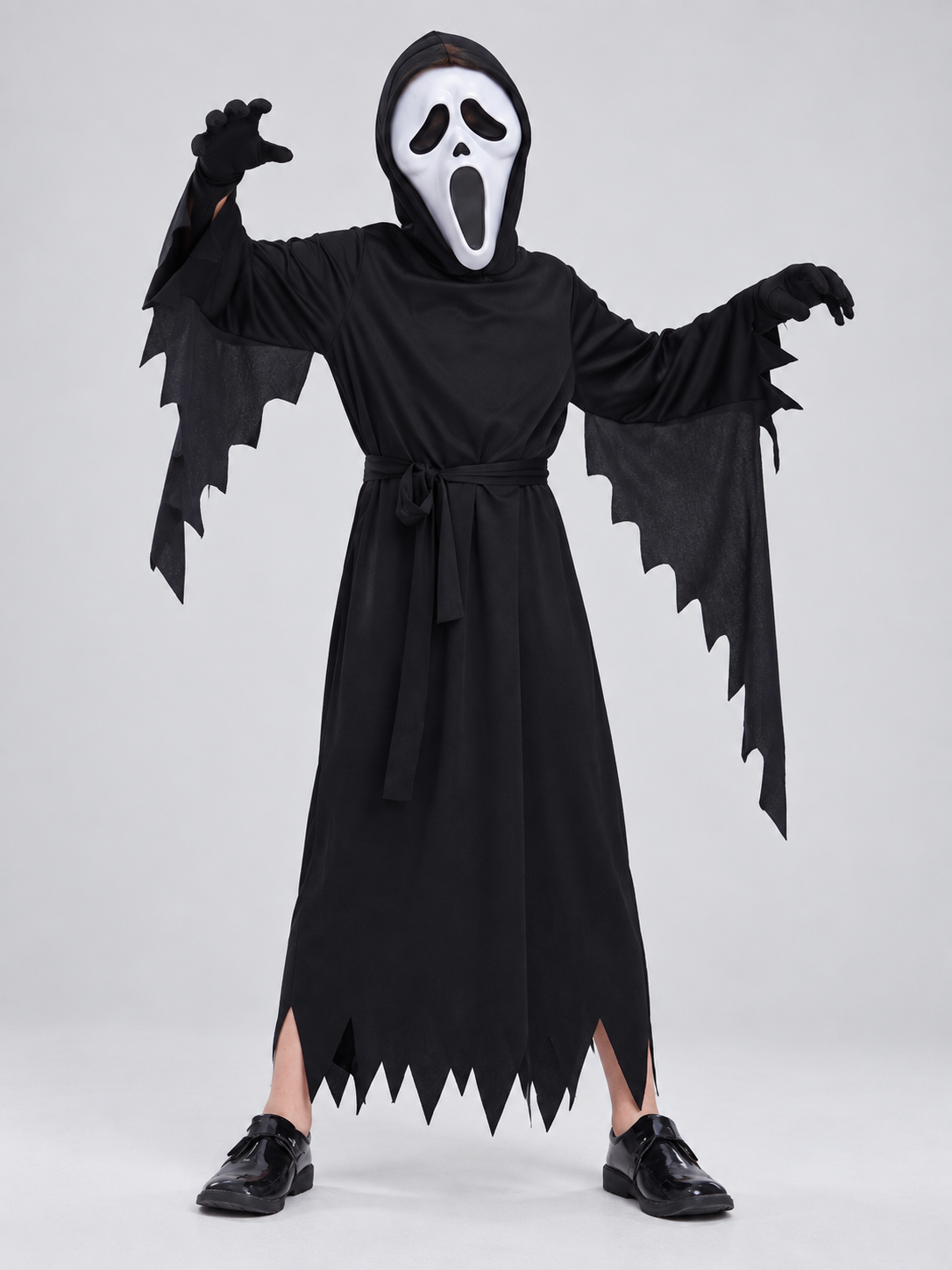Black Cosplay Costume with Hood, Belt, and Mask